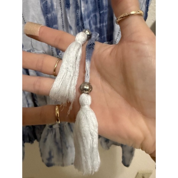 Spiaggia Dolce Womens Navy White Tie Dye Cotton Tiered Mini Dress Tassel Size M - Picture 6 of 12